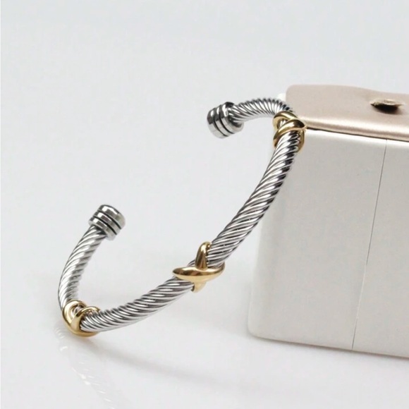 Classic Stainless steel 5mm cable wire cuff Bangle Bracelet simple - Picture 2 of 6